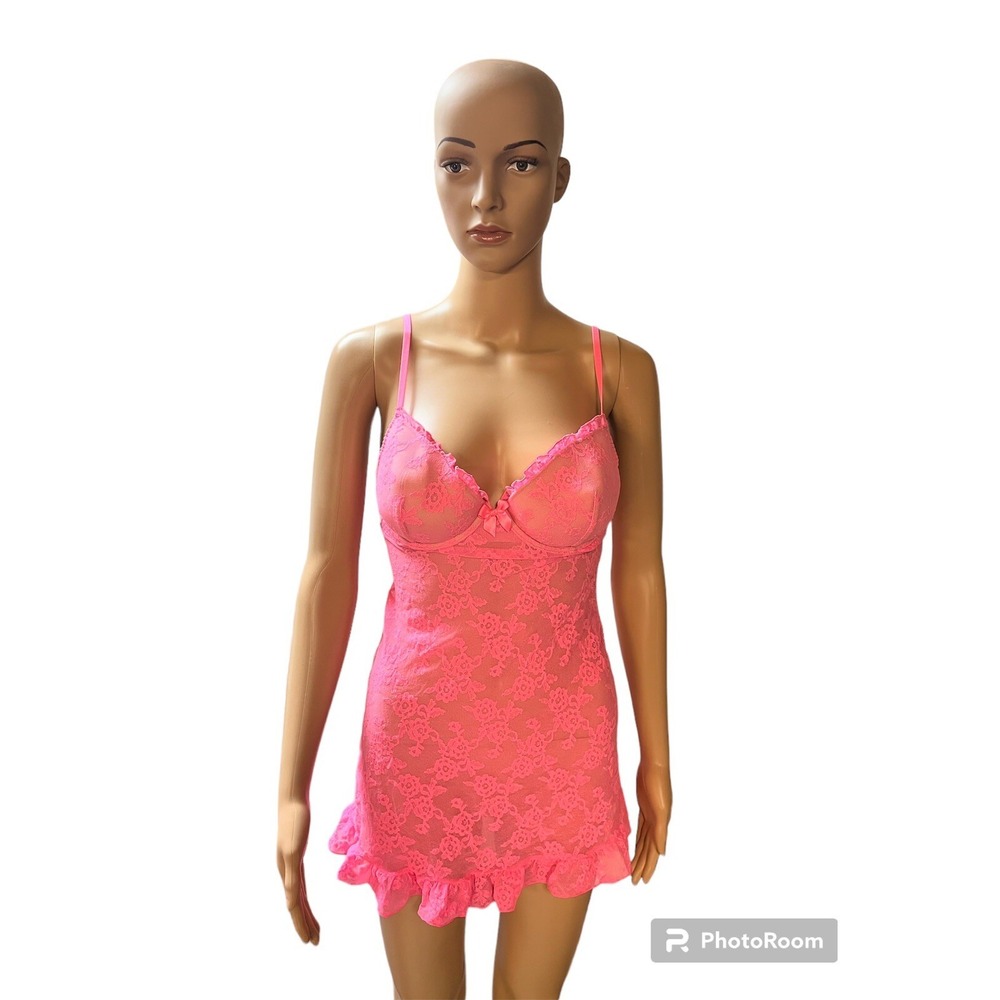 Victoria's Secret Pink Babydoll Lingerie 36D Push Up Padded Bra Lace Sheer